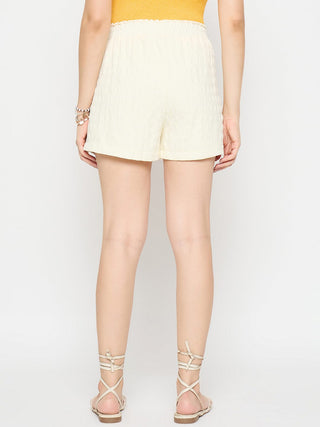 Madame Elasticated Solid Off White Shorts