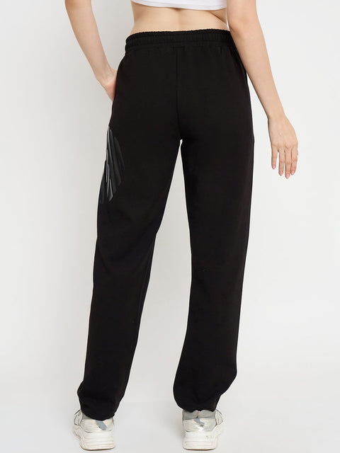 Madame Typography Print Black Straight Track Bottoms