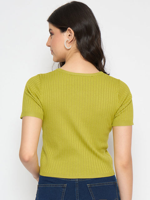 Madame Ribbed Sold Green Knitted Crop Top