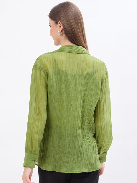 Madame Textured Green Lyocell Blend Shirt