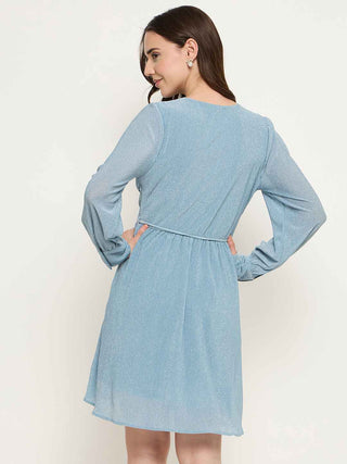 Madame Surplice Neck Blue Mini Dress