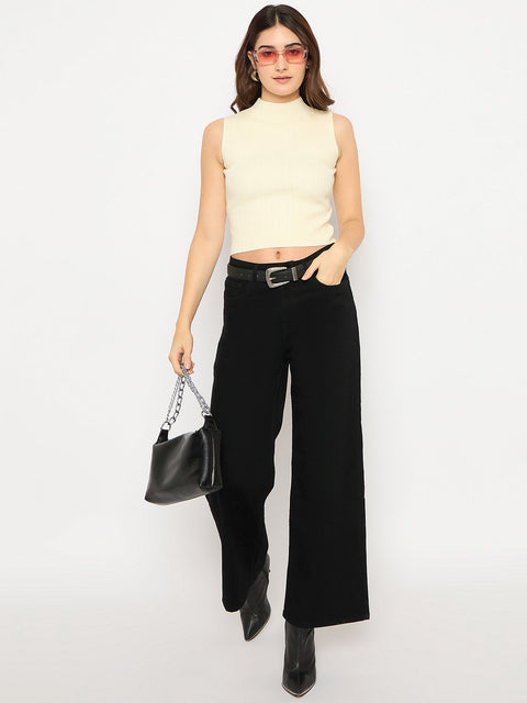 Madame Mock Neck Off White Sleeveless Sweater
