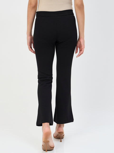 Madame Black Pleated Front Flared Trousers
