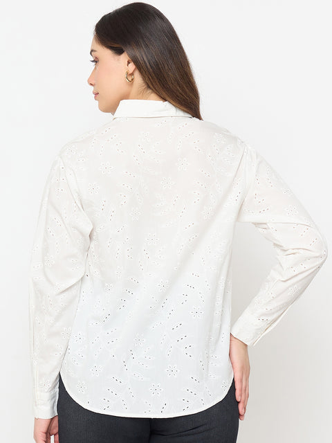 Madame Printed White Cotton Shirt