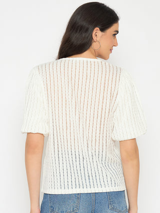 Madame Textured Solid White Top