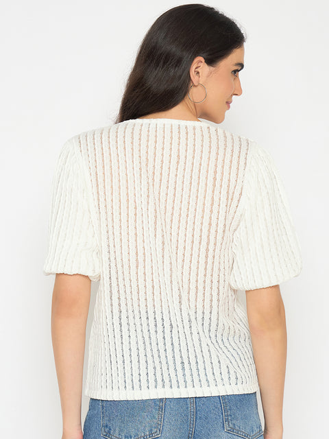 Madame Textured Solid White Top