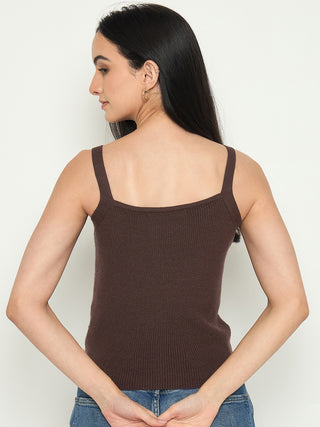 Madame Camisole Neck Coffee Brown Knit Crop Top
