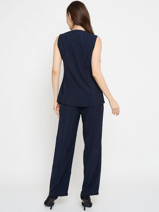 Madame Asymmetrical Neck Navy Blue Top