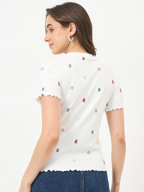 Madame White Stretch Half-Sleeve Top