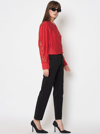 Madame Alex Waist Belt Detail Solid Black Trousers