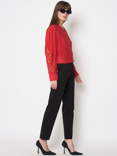 Madame Alex Waist Belt Detail Solid Black Trousers