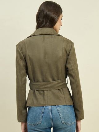 Madame Solid Olive Belted Coat