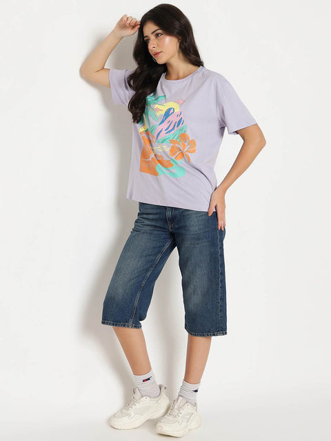 Madame Cotton Tropical Print Mauve T-shirt