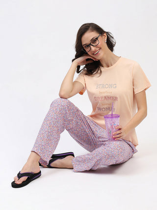 mSECRET Graphic Tee and Printed Pajama Night suit Set