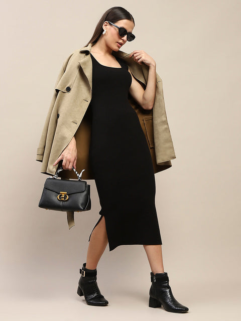 Madame Double Breasted Belted Solid Pista Green Trench Coat