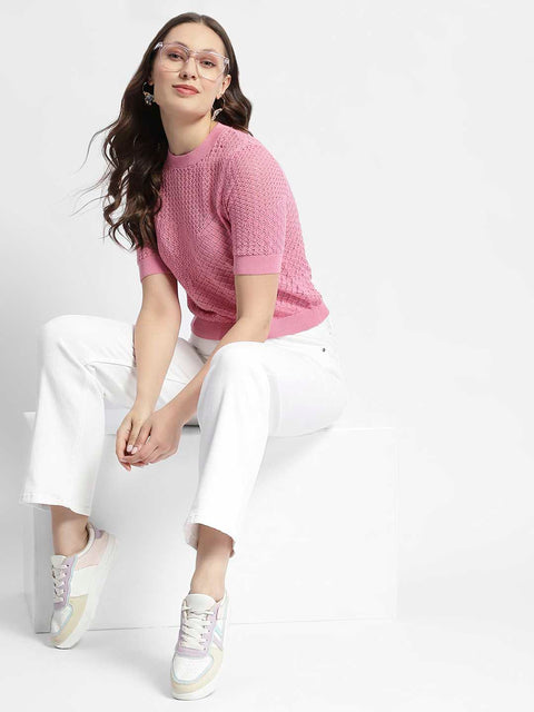 Madame Pink Knitted Crew Neck Top