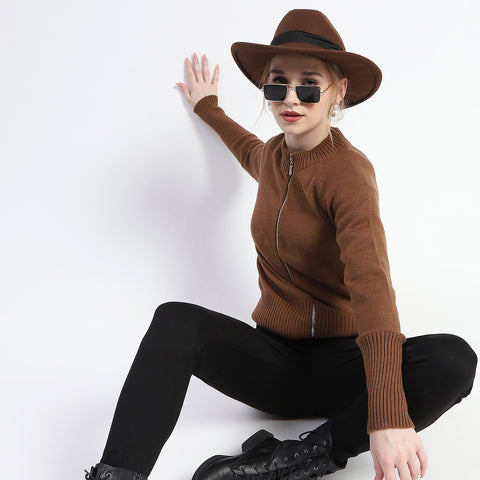 Madame Brown Full-Zip Knit Sweater