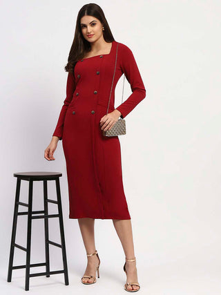 Madame Red Double-Breasted Detailing Long Dress