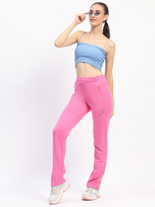 mSECRET Typography Detailing Straight leg Front Zipper Pink Track Bottoms