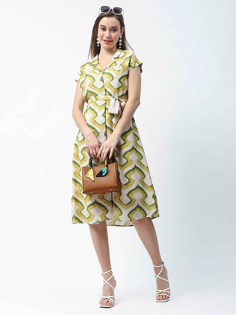 Madame Green Cotton Printed Shirt Dress