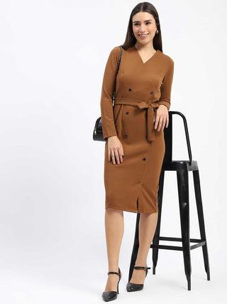 Madame Belted Buttoned Brown Dress