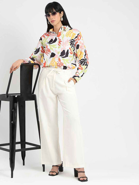 Madame Drawstring Waist Straight Fit Ivory Trousers