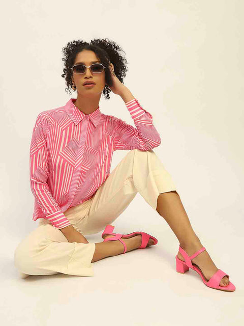 Madame Geometric Striped Pink Shirt
