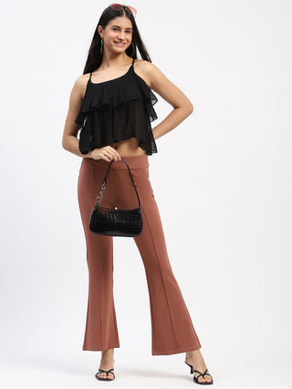 Madame Pleated Solid Rose Trousers