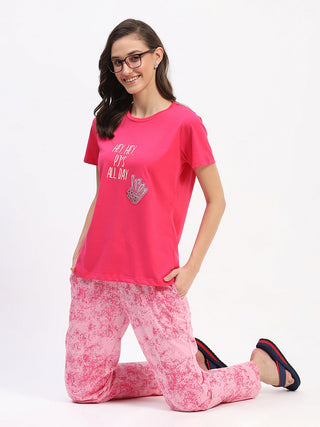 mSECRET Hot Pink Typographic Print Applique Night suit