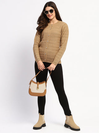 Madame Camel Cable Knit Button Down Cardigan