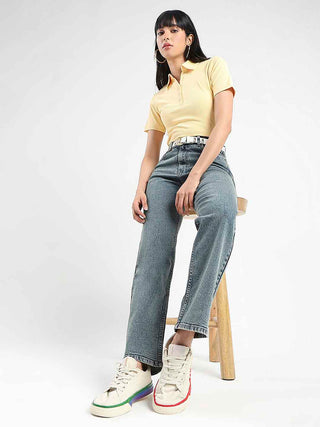 Madame Mid-Wash Tinted Blue Cotton Blend Denim Jeans
