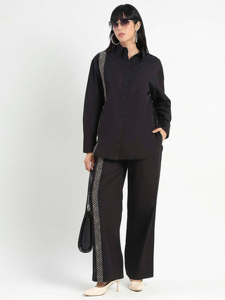 Madame Textured Shirt and Bottoms Black Co-ord Set