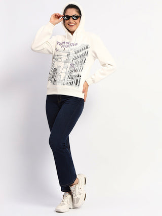 Madame White Graphic Printed Hoodie Sweatshirt