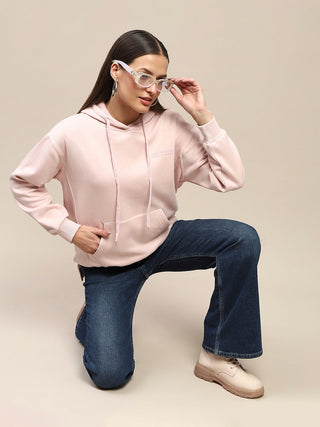 Madame Cotton Placement Print Hooded Dusty Pink Sweatshirt