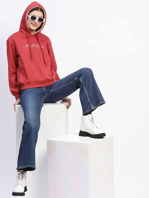 Madame Print And Handwork Red Hooded Sweatshirt