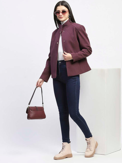 Madame Textured High Neck Mauve Short Coat