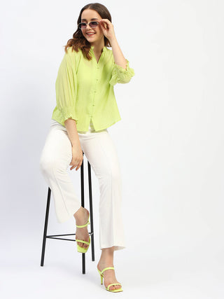 Madame Frill Sleeve Collared Neck Neon Tencel Top