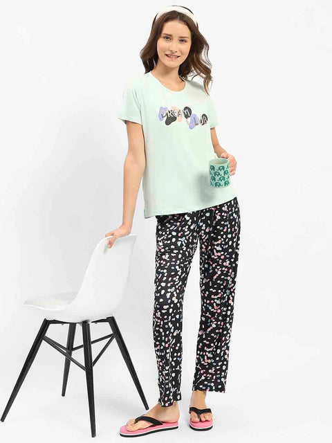 mSECRET Printed T-Shirt with Pajamas Nightsuit Set