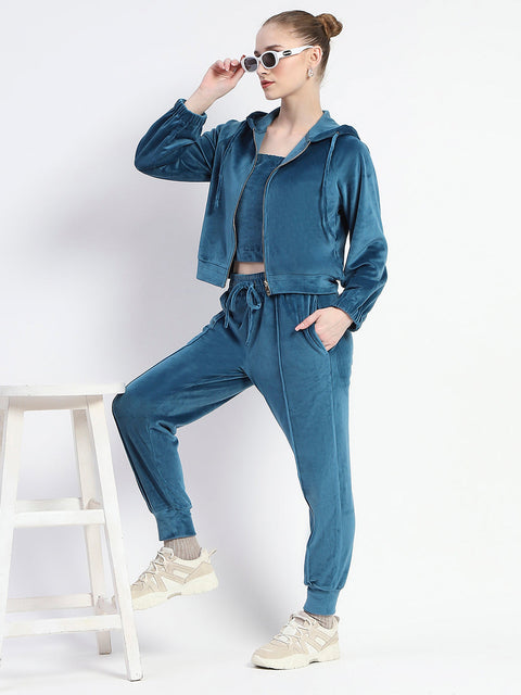 Madame Teal Zipped Sweatshirt With Tube Top And Elasticated Bottoms