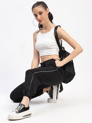 mSECRET Bottom Drawstring Elasticated Waist Solid Black Sweatpants