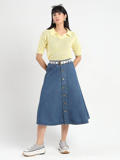 Madame Semi Sheer Yellow Cotton Knitted Top