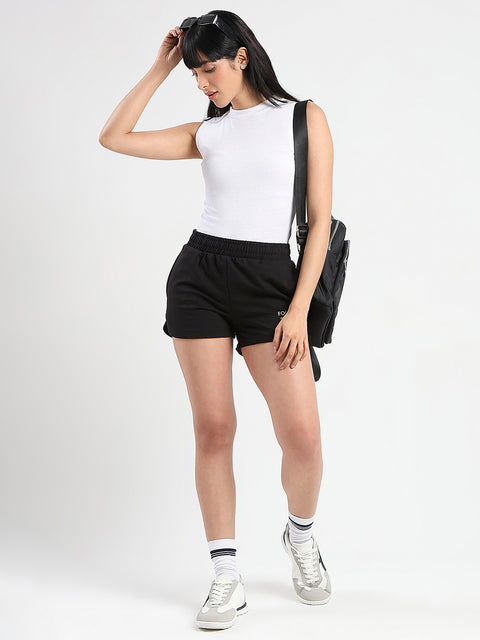 mSECRET Typography Print Black Cotton Blend Shorts