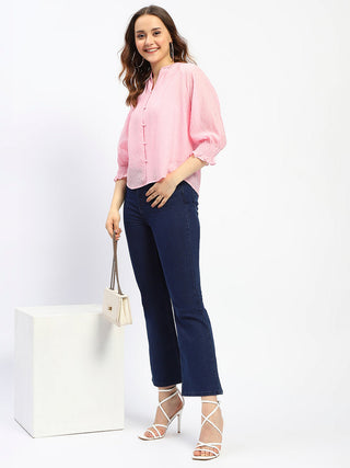 Madame Mandarin Neck Pink Tencel Top