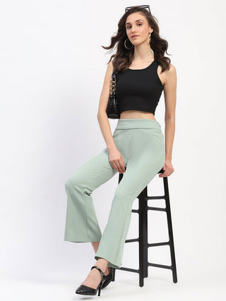 Madame Pleated Elasticated Waist Solid Moss Green Trousers