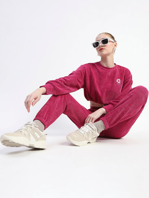 Madame Pink Elasticated Waist Crop Sweatshirt And Bottom Co-Ord Set