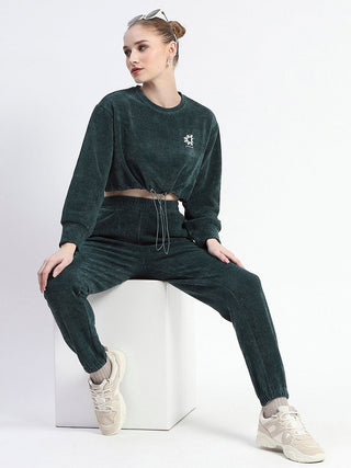 Madame Dusty Green Elasticated Waist Crop Sweatshirt And Bottom Co-Ord Set