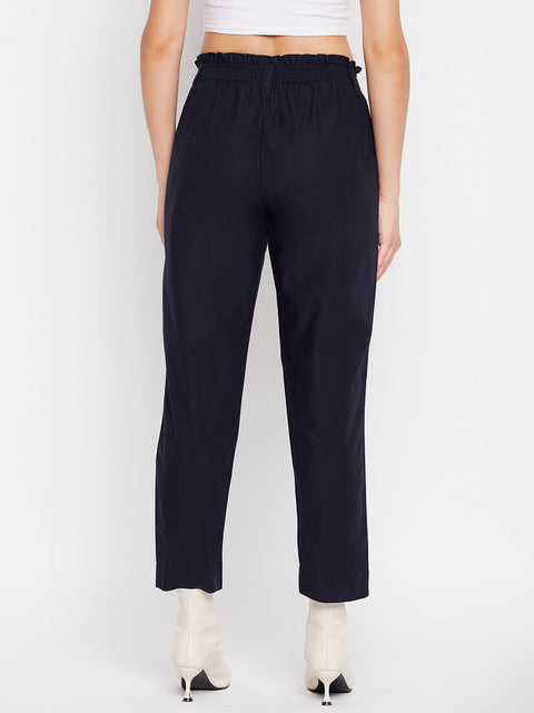 Madame Navy Cotton Ankle Length Trousers