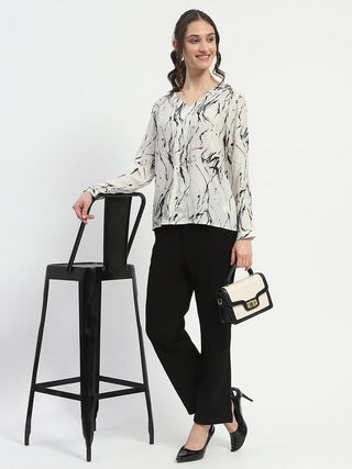 Madame Rayon Blend Abstract Print Off White Top