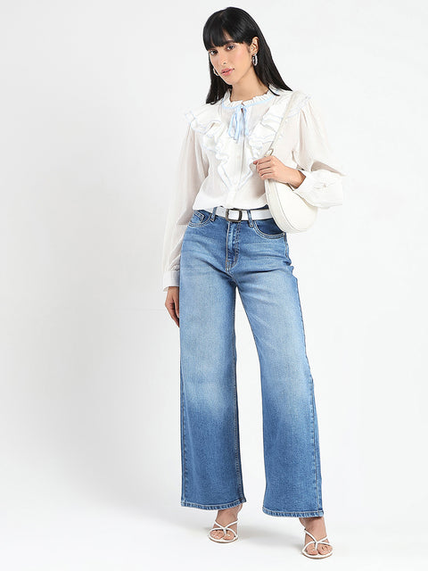 Madame Contrast Boning Blue Nylon Blend Shirt