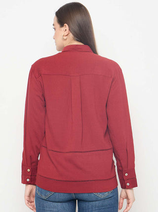 Madame Lace Detailed Rayon Blend Rosewood Shirt